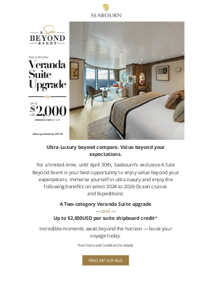 Cunard (United Kingdom) - Announcing Seabourn’s A Sale Beyond Event