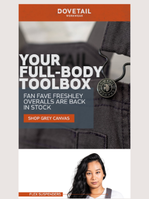 Dovetail Workwear - BACK IN STOCK! Freshley Overalls Grey Canvas