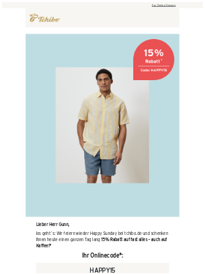 Tchibo (Germany) - Mit Code HAPPY15 nur heute 15% Rabatt auf fast alles! 🤩