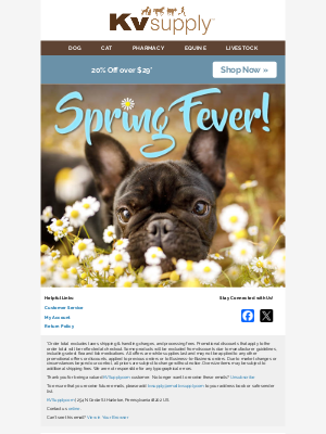KV Supply - Sunday Spring Savings! 20% Off Your Order