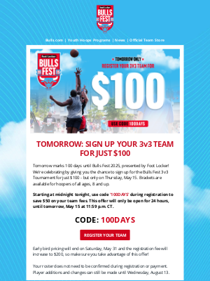 Chicago Bulls - TOMORROW: Register a Bulls Fest Team for just $100