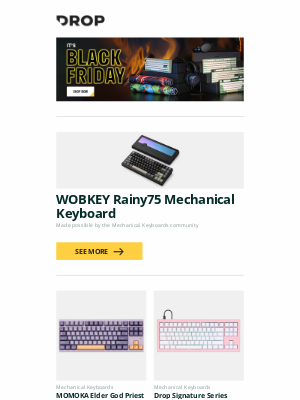 Massdrop - WOBKEY Rainy75 Mechanical Keyboard, MOMOKA Elder God Priest R3 PBT Keycap Set, Drop Signature Series Cotton Candy Keyboard and more...