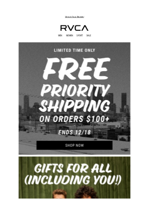 RVCA - Limited Offer: Free Priority Shipping (On Orders $100+)