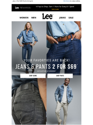 Lee Jeans - 2 for $69 Jeans & Pants is Back! ​