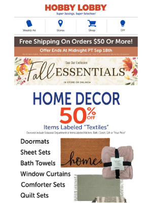 Hobby Lobby - Cozy Comforts – 50% Off Home Decor