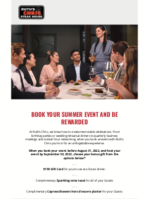 Ruth's Chris - Host an Event With Us and Choose Your Bonus Gift