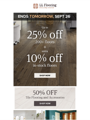 LL Flooring - ENDS TOMORROW | Up to 25% off + 10% off!