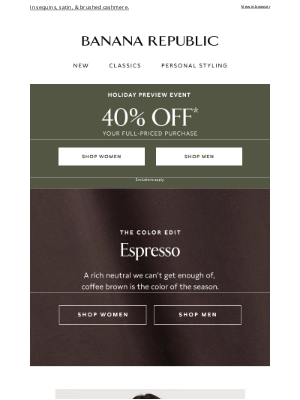 Banana Republic USA - 40% off winter must-haves ends at midnight