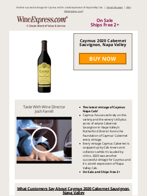 Wine Enthusiast Catalog - Caymus Napa Cab Latest Vintage On Sale and Ships Free 2+