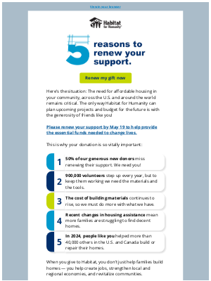 Habitat for Humanity - Read why your renewal is crucial