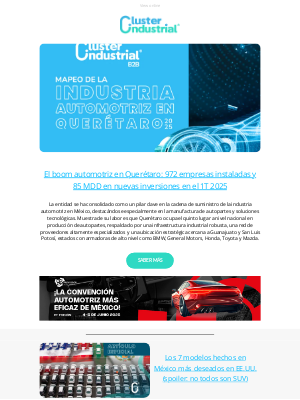 Cluster Industrial (Mexico) - #Lunes 👀 | El boom automotriz en Querétaro: 972 empresas instaladas y 85 MDD 💰 en nuevas inversiones en el 1T 2025