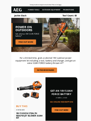 AEG Power Tools (Australia) - Outdoor kits with a bonus battery