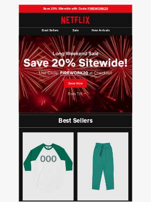 Netflix - Red, White & 20% Off: Shop Sitewide Sale!