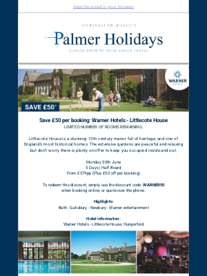 Glenton Holidays - Save £50 on Warner Hotels - Littlecote House*