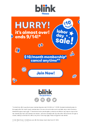 Blink Fitness - 🚨OUR LABOR DAY SALE IS ENDING 🚨