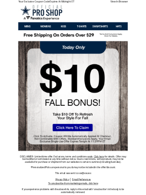 Dallas Cowboys - Email Exclusive $10 Off Savings For You!