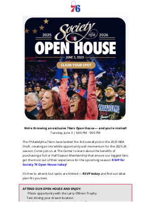Philadelphia 76ers - Don’t Miss This! 76ers Open House on June 3 🔔