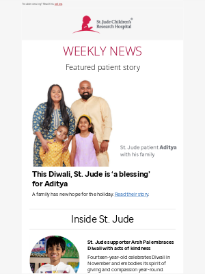 St. Jude Children's Research Hospital - Carol, your weekly update and patient spotlight on Aditya