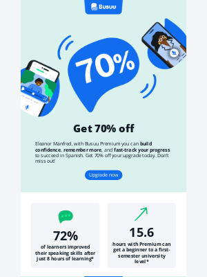 busuu - Upgrade now and save 70%  📈
