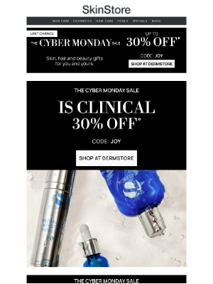 SkinStore - The Cyber Monday Sale: 30% off iS Clinical at Dermstore