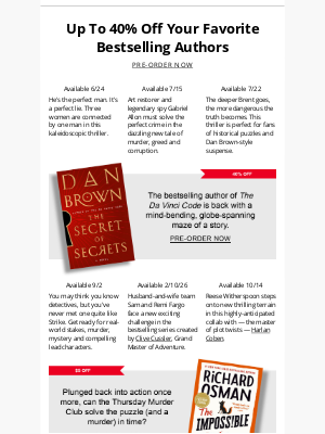 Barnes & Noble - Up to 40% Off Dan Brown, Richard Osman and more