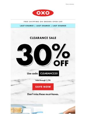 OXO - LAST CHANCE: 30% off clearance sale ends tonight!