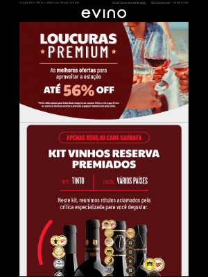 Evino (Brazil) - Vinhos Reserva premiados por R$69,90 cada no kit