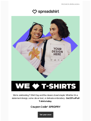 Spreadshirt - Only 24h left to get 25% off T-Shirts ✨