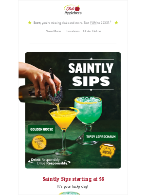 Applebee's - Celebrate with St. Paddy's Day drinks starting at $6