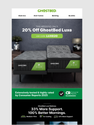 GhostBed - 🔓 Unlock 20% OFF LUXE —This Weekend Only!