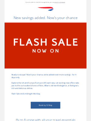 British Airways (United Kingdom) - Flash Sale now on. New savings just added