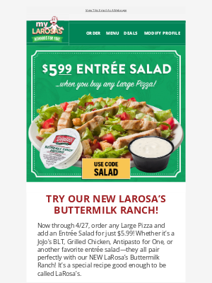 LaRosa’s Pizzeria - The perfect excuse to try our NEW Ranch!🥗🍕