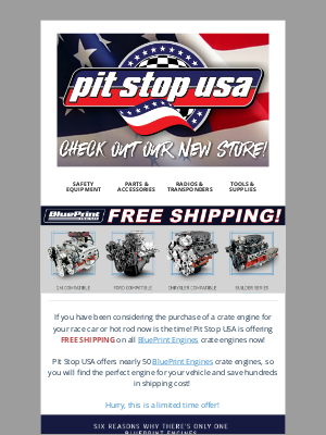 Pit Stop USA - Limited Time: Free Shipping on Crate Engines!