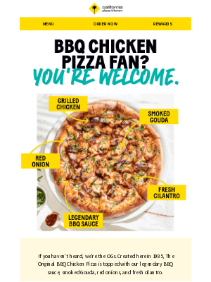 California Pizza Kitchen - THE Original BBQ Chicken Pizza. Period.
