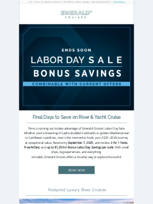 Final Days: Save Big on Emerald Cruises' Labor Day Sale