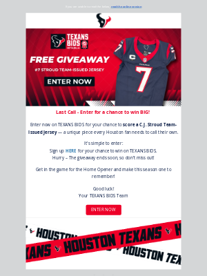 Houston Texans - Win a C.J. Stroud Team-Issued Jersey – Enter Now! 🏈🎁