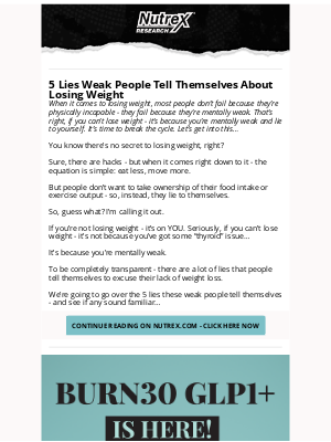 Nutrex Research - 5 Lies Mentally Weak People Tell Themselves