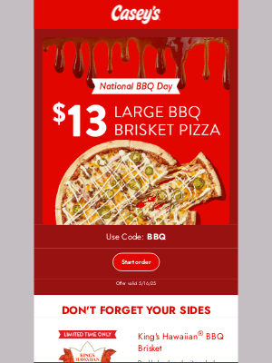 Casey’s General Stores - BBQ Day called. It wants BBQ Brisket Pizza 👏