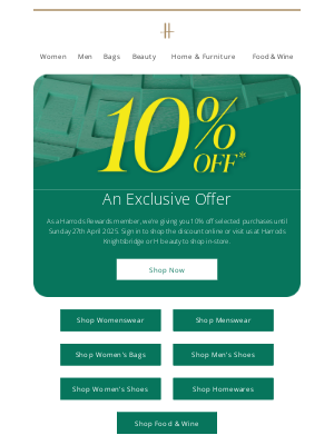 Harrods (United Kingdom) - Members only: Get 10% off* 💚