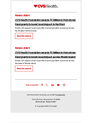 CVS Health - News alert: CVS Health Foundation awards $1 Million in Hometown Fund grants to boost local impact