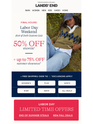 Lands' End - LAST CALL 🚨 Don’t miss 50% OFF! 