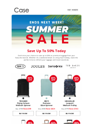 Case Luggage - The Case Summer Sale Ends Next Week! Save up to 50% On Top Luggage Brands