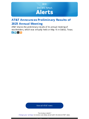 AT&T - AT&T Announces Preliminary Results of 2025 Annual Meeting