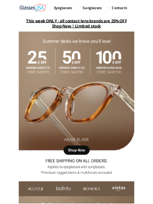 GlassesUSA - 🌞 Summer deals: Up to $100 OFF your glasses order!