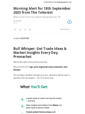 Tokenist - Morning Alert for 18th September 2025 from The Tokenist
