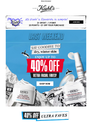 Kiehl's (Canada) - ❗Last weekend: Up to 40% off Ultra Facial Collection