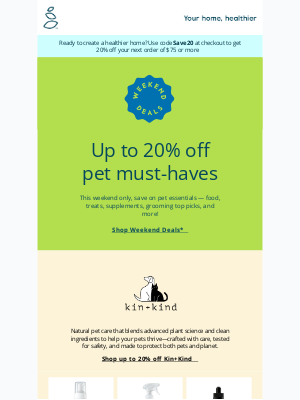 Grove Collaborative - This weekend only, up to 20% off picks for your furry friends 🐾