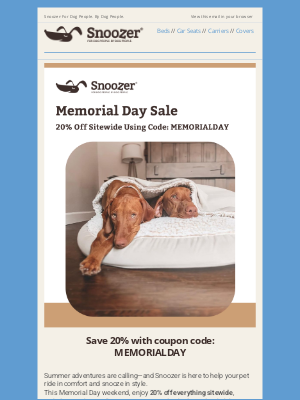 Snoozer Pet Products - 20% Off Sitewide This Memorial Day!
