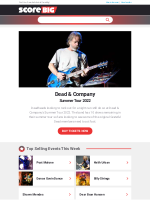 ScoreBig - Dead & Company, Post Malone, Keith Urban, Dance Gavin Dance, and more!