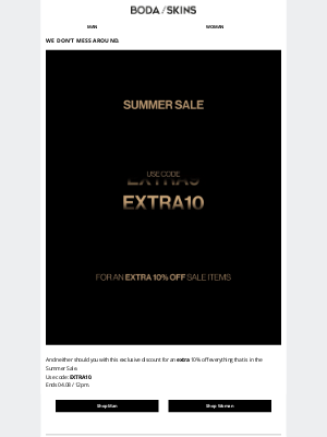 BODA SKINS - EXTRA 10% OFF
